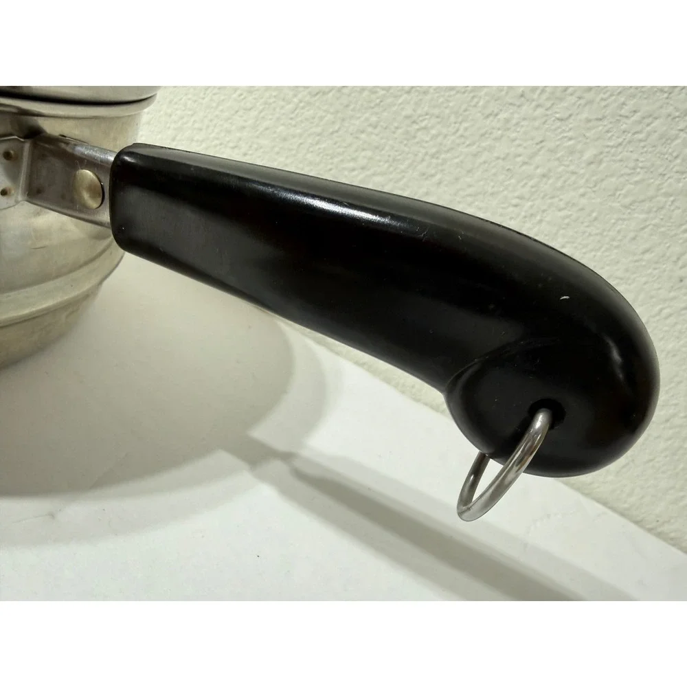 Vintage Stainless Steel Steamer Insert Pot with Lid Black Handle 6.25